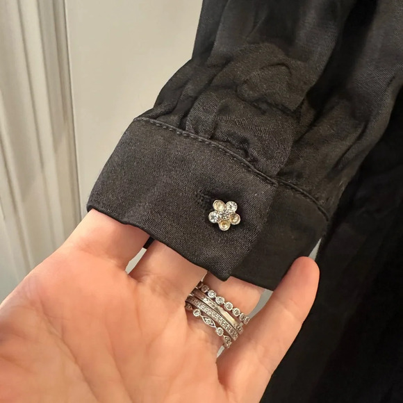 En Saison Lizette Satin V Neck Long Sleeve Button-Up Midi Rhinestone Dress Med - Picture 11 of 13